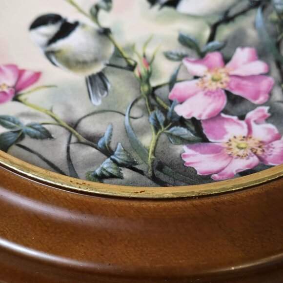Lenox 1993 Natures Collage Plate Rose Morning Wood Frame D5927 Chickadee Birds - Picture 4 of 9